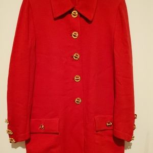 St. John Marie Gray Red Knit Jacket Gold Bttn 10